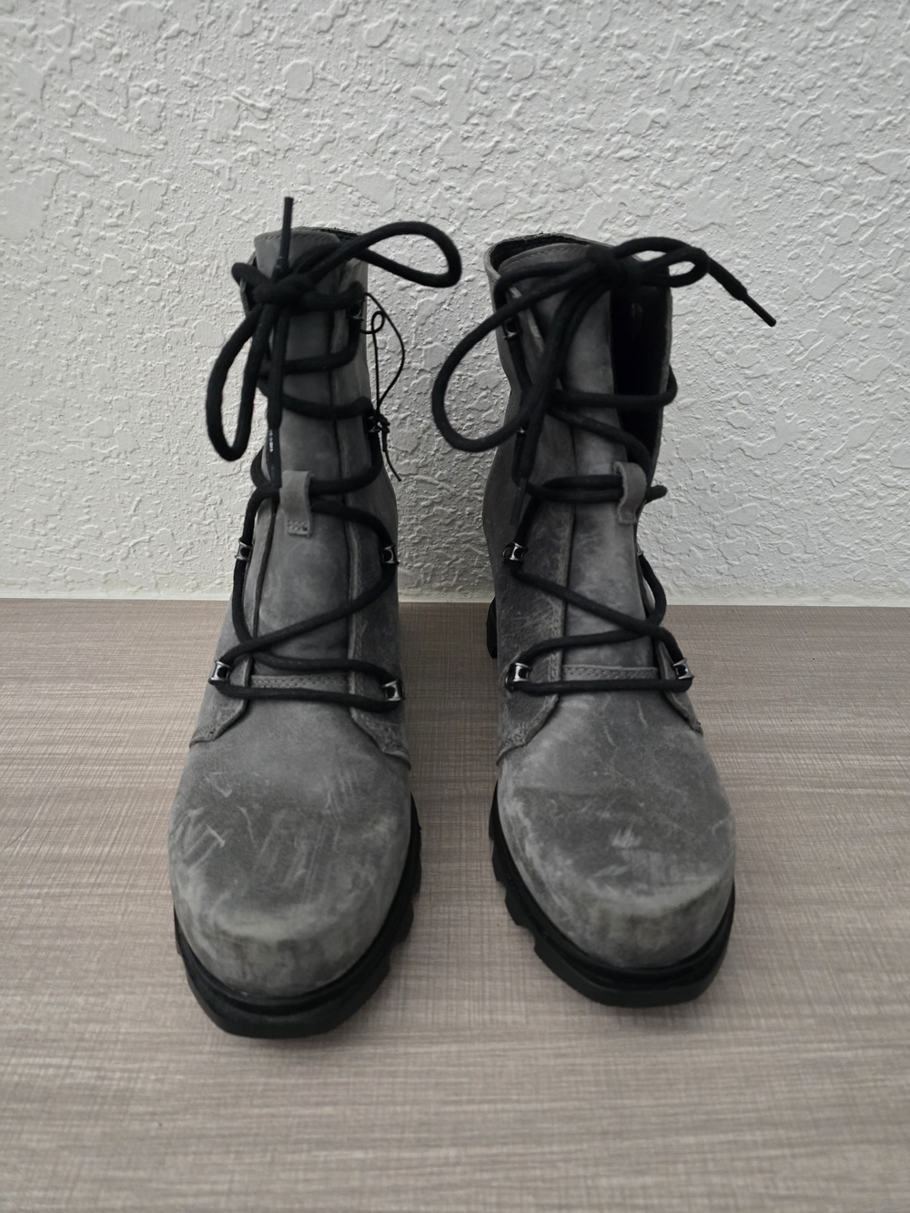 SOREL | Brex Heel Lace Grey Suede Wedge Boots (10.5)